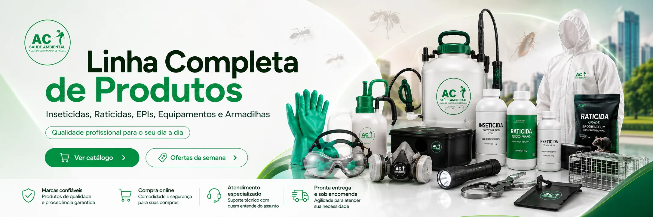 Inseticidas, raticidas, EPIs, equipamentos e armadilhas para controle de pragas